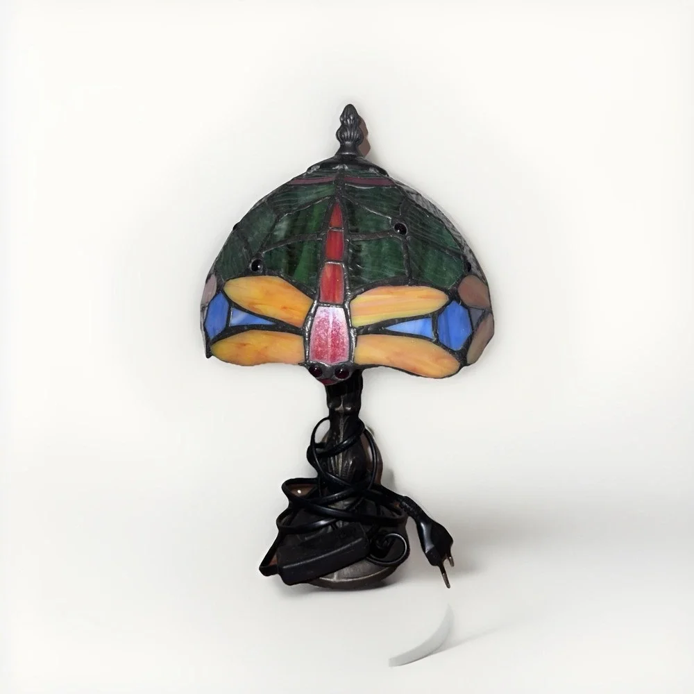 Small Stained Glass Desk Lamp Vintage Bedside Table Cottagecore